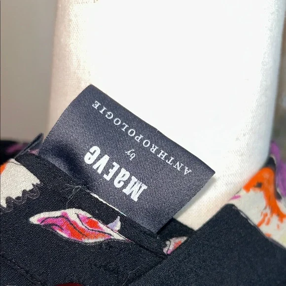 Maeve by Anthropologie Colorful Birds Black Dress Size 12P - Picture 10 of 13